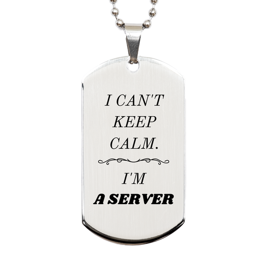 engraved silver dog tag for servers i cant keep calm gift for server appreciation confidence and veterans day