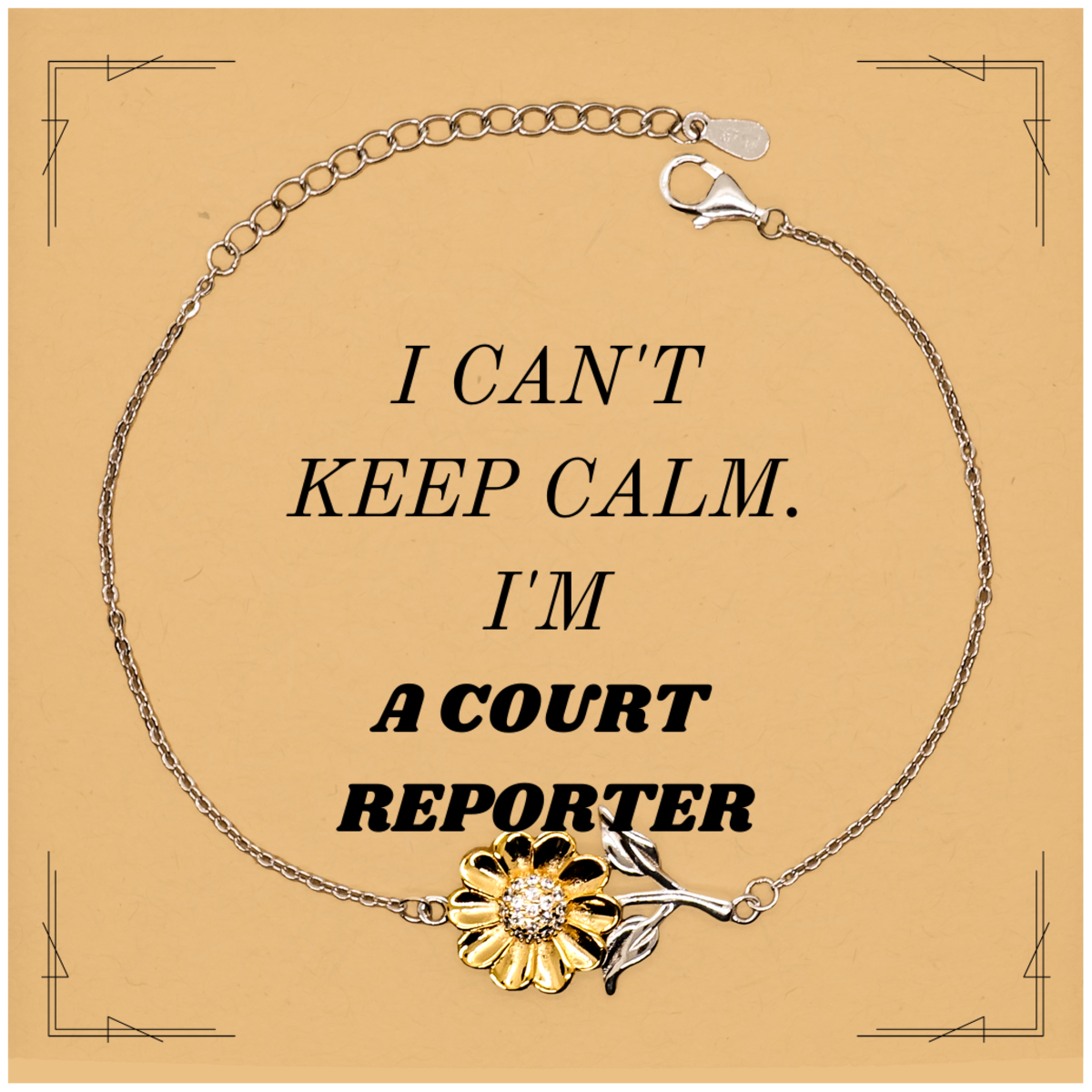 Courthouse Chic Sunflower Bracelet for the Fashionable Court Reporter, I Cant Keep Calm, Engraved Gift for Confidence and Success in Legal Professions