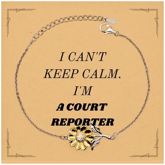 Courthouse Chic Sunflower Bracelet for the Fashionable Court Reporter, I Cant Keep Calm, Engraved Gift for Confidence and Success in Legal Professions