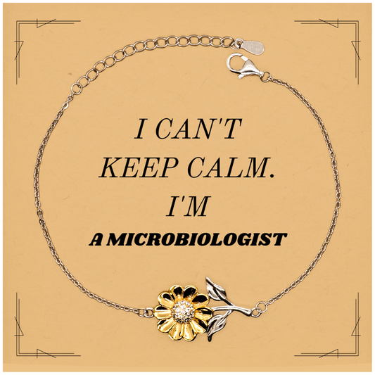 Microbiologist Sunflower Bracelet - I Cant Keep Calm, Microbiologist Engraved Inspiration Gift for Graduation and Holidays