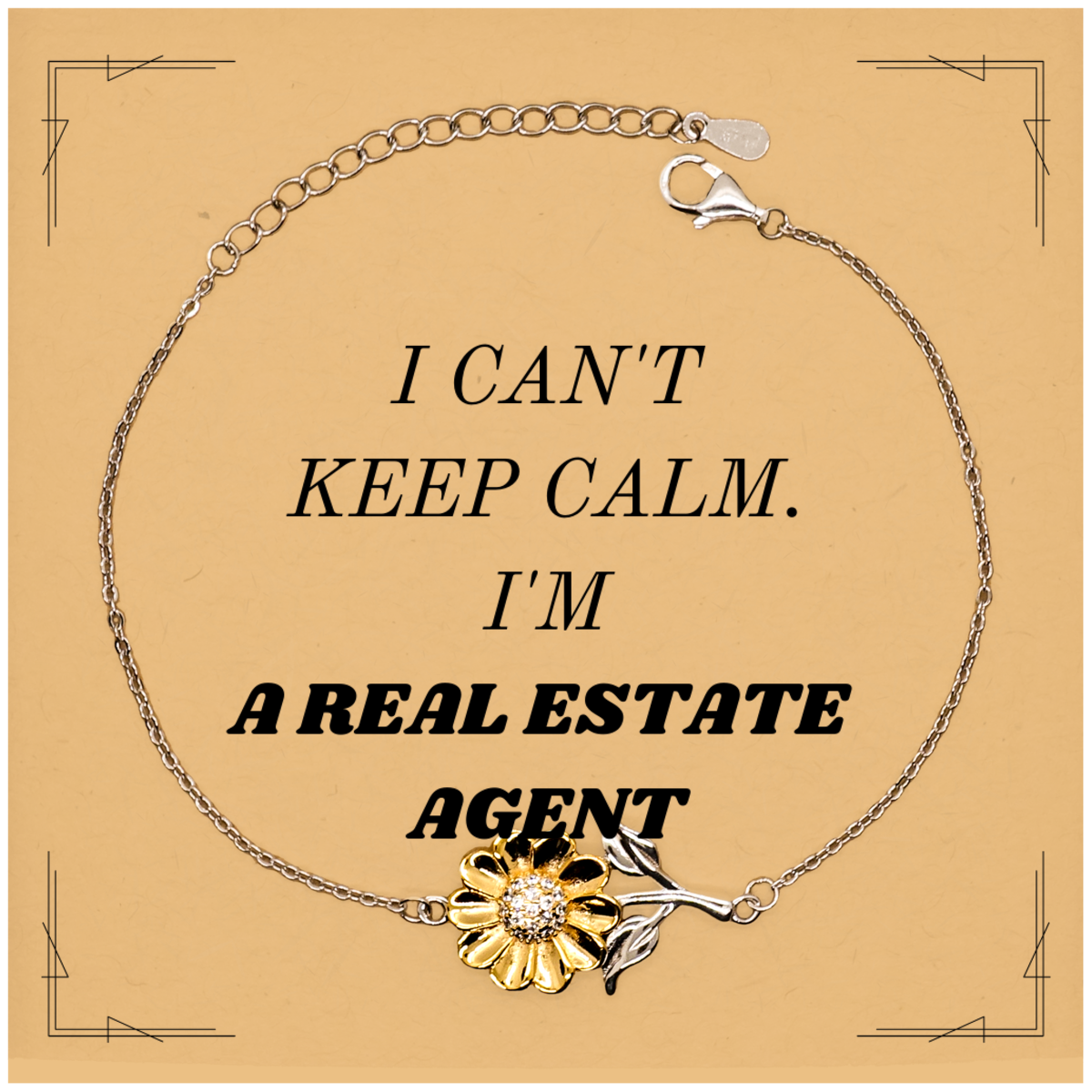 Pulsera de girasol de agente inmobiliario: no puedo mantener la calma. Regalo único para las fiestas, la graduación, la confianza y la esperanza