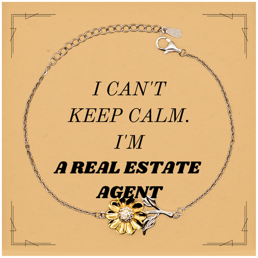 Pulsera de girasol de agente inmobiliario: no puedo mantener la calma. Regalo único para las fiestas, la graduación, la confianza y la esperanza