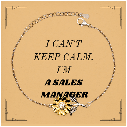 Confident Sales Manager Sunflower Bracelet - I Cant Keep Calm, Im a Sales Manager - Inspirational Gift for Birthday, Christmas, Graduation, and More