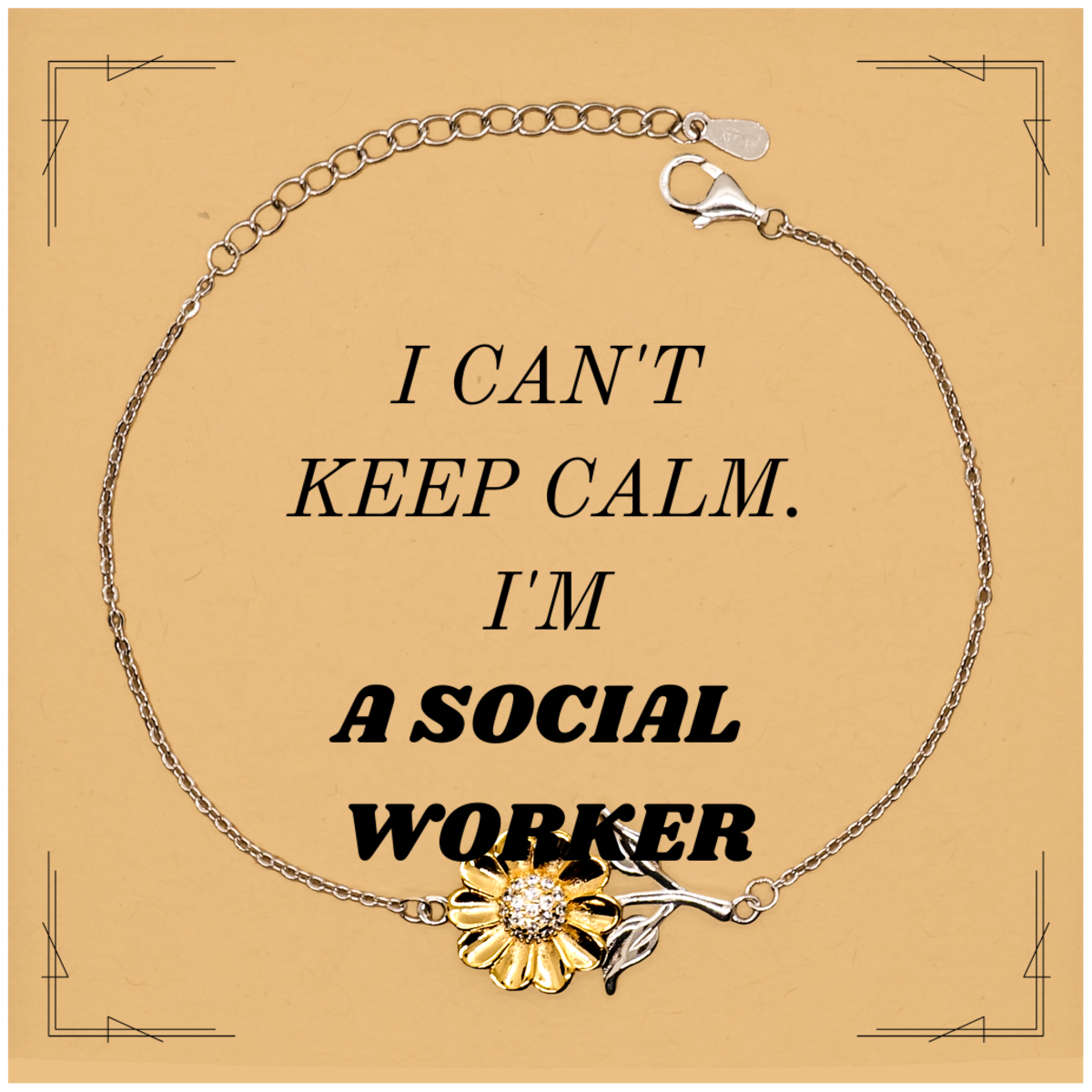 Social Worker Sunflower Bracelet - I Cant Keep Calm Engraved Gift for Graduation, Birthday, and Christmas - Inspirational Jewelry for Social Workers