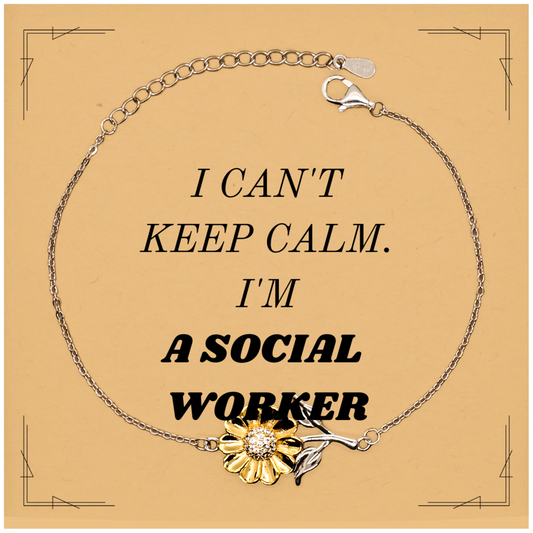 Social Worker Sunflower Bracelet - I Cant Keep Calm Engraved Gift for Graduation, Birthday, and Christmas - Inspirational Jewelry for Social Workers