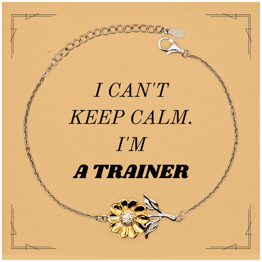Trainer Engraved Sunflower Bracelet - Perfect Gift for Fitness Enthusiasts, I Cant Keep Calm. Im Trainer, Confidence, Birthday, Christmas, Graduation