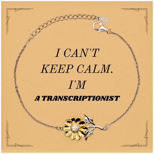 Transcriptionist Sunflower Bracelet - I cant keep calm. Perfect Gift for Birthday, Christmas, Graduation, Veterans Day