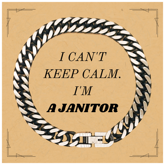 Janitor Cuban Link Chain Bracelet - Unique Gift for the Hardworking Janitorial Staff, Engraved with I cant keep calm. Im Janitor - Perfect Appreciation Present for Birthday, Christmas, and Graduation