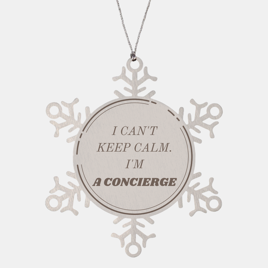 Concierge Snowflake Ornament - I Cant Keep Calm Christmas Gift for Concierge Team, Unique Engraved Holiday Decoration for Concierge, Perfect Christmas Present for Concierge Appreciation, Inspirational Snowflake Ornament for Concierge
