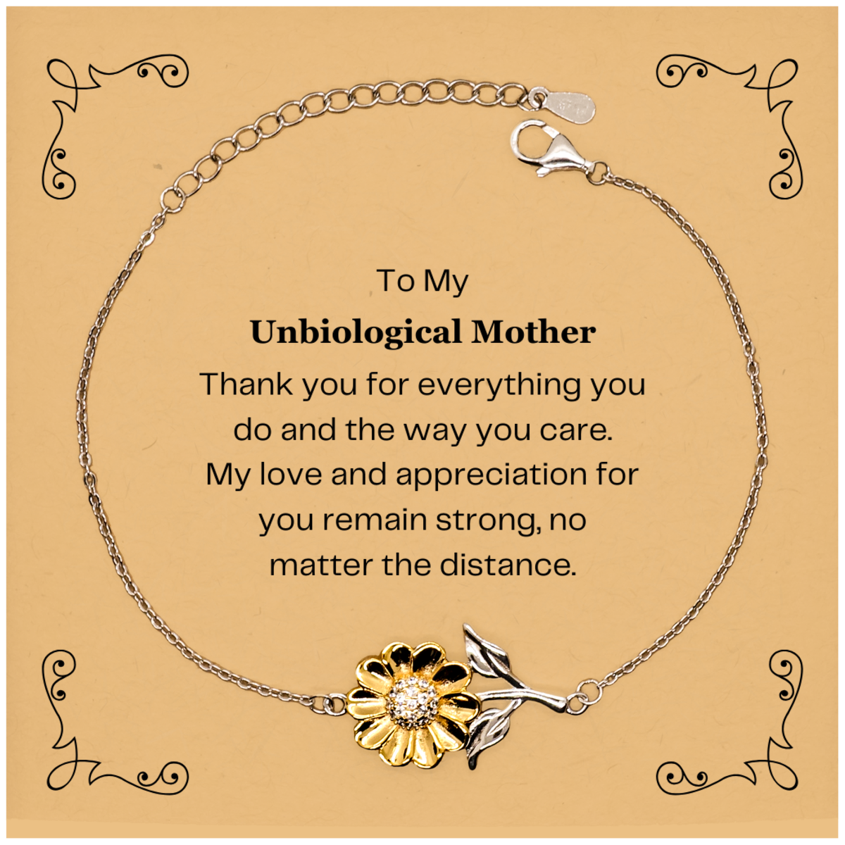 Sunflower Bracelet for Unbiological Mother - My Love and Appreciation Engraved Gift for Birthday, Christmas, Holidays - Unique Jewelry to Show Love and Gratitude