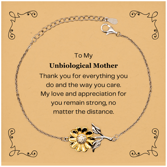 Sunflower Bracelet for Unbiological Mother - My Love and Appreciation Engraved Gift for Birthday, Christmas, Holidays - Unique Jewelry to Show Love and Gratitude