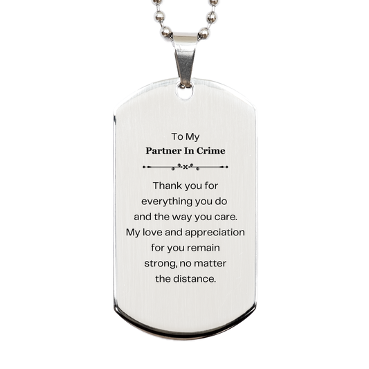 partner in crime silver dog tag engraved thank you gift for birthday christmas and graduation unique appreciation jewelry for partner in crime
