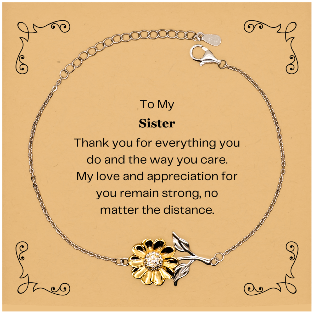 Sister Sunflower Bracelet Engraved Gift for Her, Appreciation and Love