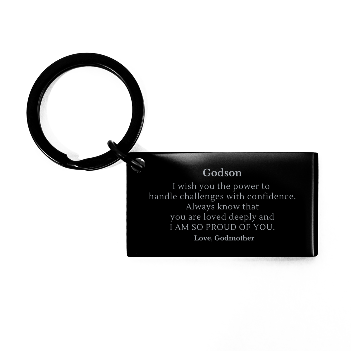 godson keychain engraved inspirational message niche birthday christmas graduation gift handle challenges with confidence godson always know you are deeply loved and i am proud of you godmother