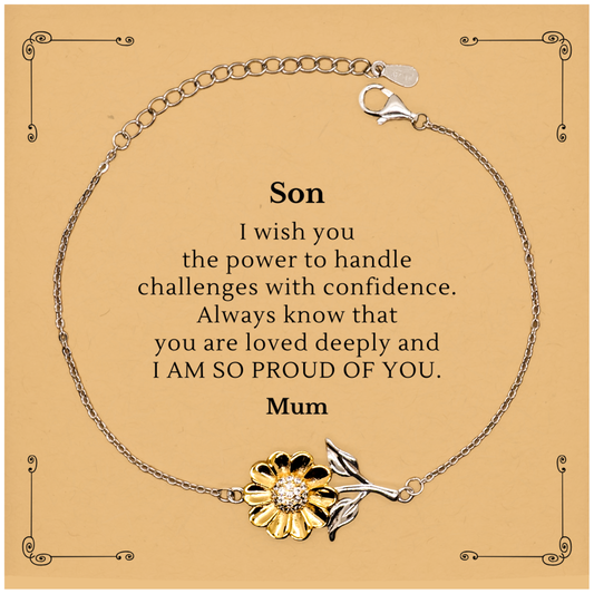 Unique Sunflower Bracelet for Son, Engraved with Confidence and Love, Birthday Gift for Him, Son Im so proud of you, Mum Wishes