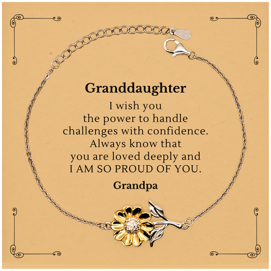 Granddaughter Bracelet - Engraved Power to Handle Challenges with Confidence - Unique Gift for Birthday, Christmas, Graduation - Sunflower Jewelry to Show Love and Pride