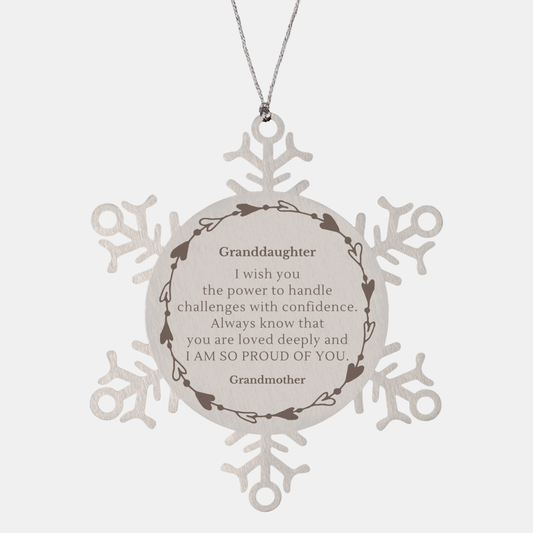 Granddaughter Snowflake Ornament - Engraved Christmas Gift for Granddaughter - Confidence and Love Inspirational Ornament - Perfect Christmas Gift for Granddaughter - Holiday Season Snowflake Ornament for Granddaughter