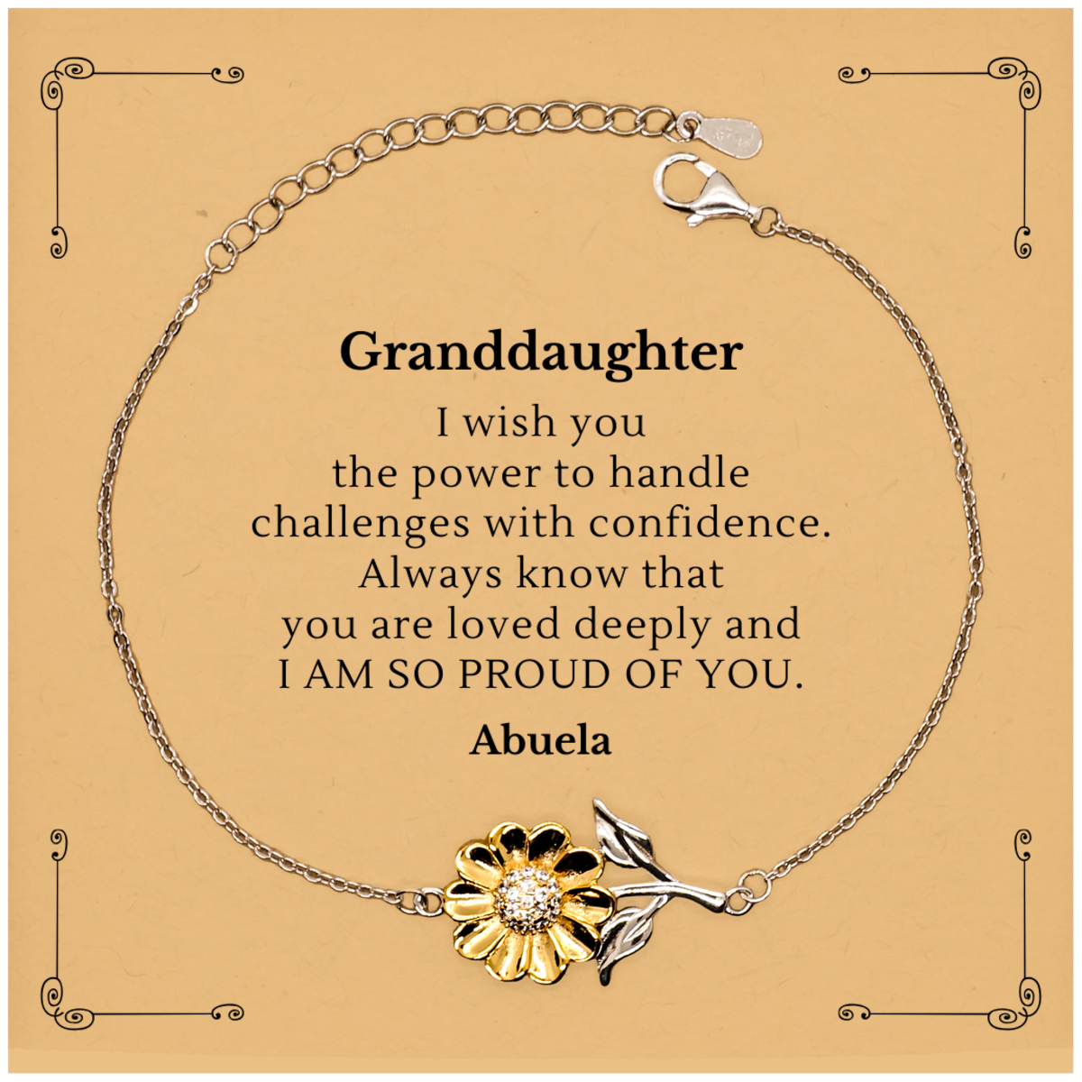Sunflower Bracelet Granddaughter Gift Engraved with Love and Confidence for Birthday, Graduation, Holidays - Unique and Inspirational Jewelry for Granddaughter from Abuela