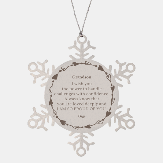 Snowflake Ornament Grandson Handle challenges with confidence, always loved deeply Christmas Gift Idea Suitable for Grandson, Inspirational Holiday Decor and keepsake ornament