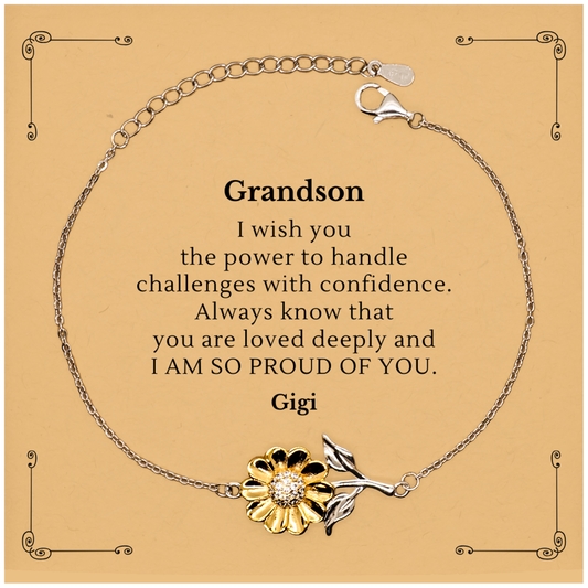 Grandson Bracelet - Engraved Sunflower Jewelry for Grandson - Inspirational Gift for Birthday, Christmas, Graduation - Grandson, You are Loved deeply and I am so proud of you - Gigi
