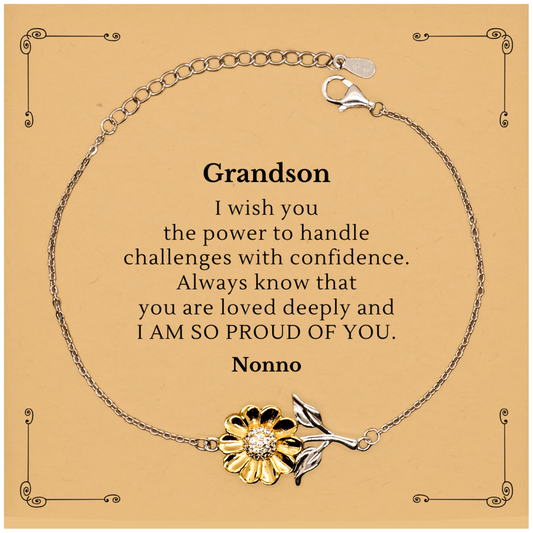 Grandson Bracelet - Engraved Quote Gift for Grandson - Unique Sunflower Bracelet for Confidence and Love - Perfect Birthday, Christmas, Graduation, Veterans Day, Easter Gift - Grandson Bracelet