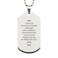 unique engraved silver dog tag son graduation gift with inspirational confidence quote perfect birthday christmas veterans day easter present for son from mom