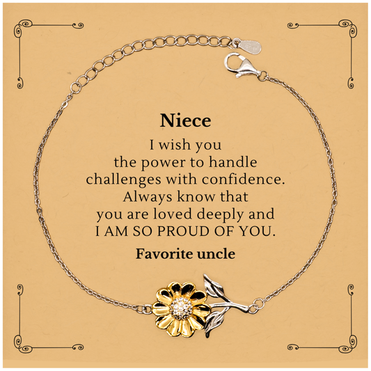 Sunflower Bracelet Niece Always Loved and Confident Inspirational Gift for Christmas Birthday Graduation -  Unique Engraved Jewelry for Nieces from Favorite Uncle