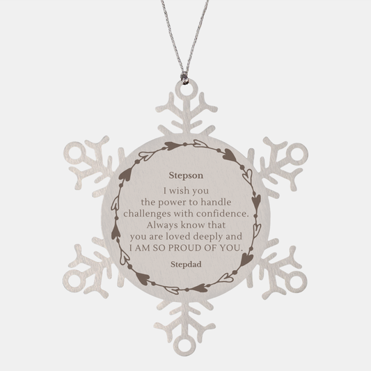 Stepson Snowflake Ornament Engraved with Love and Confidence for Christmas and Graduation Gifts