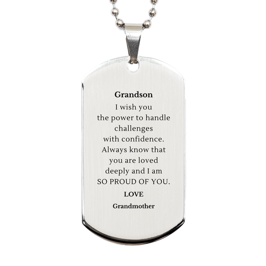 grandson silver dog tag engraved with love and confidence for graduation and birthday gift from grandmother