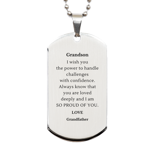 engraved silver dog tag for grandson handle challenges with confidence perfect gift for birthday graduation christmas proud grandfather love and support unique design for loved grandson