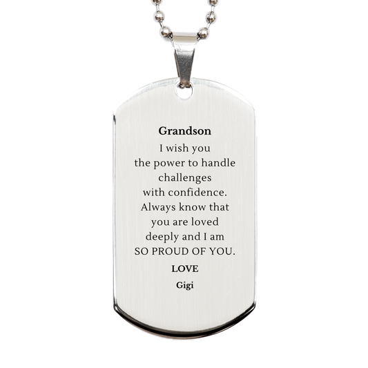 unique silver dog tag for grandson engraved with inspirational quote for grandsons birthday gift confidence and love filled dog tag for grandson from gigi ideal graduation or christmas gift