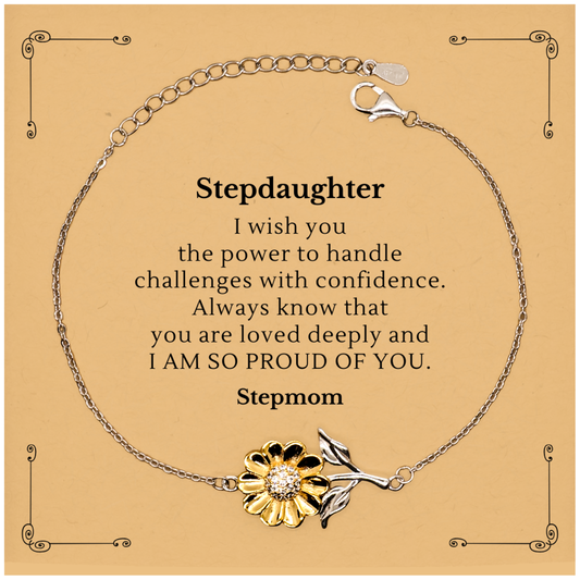 Stepdaughter Engraved Sunflower Bracelet - Always Loved, Confident, Proud - Gift for Birthday, Christmas, Graduation, Holidays, Easter - Stepdaughter, Stepdaughter, Stepdaughter, Stepdaughter