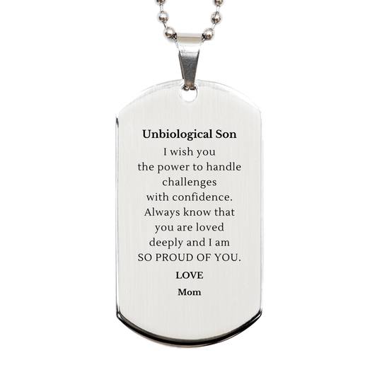 unbiological son engraved silver dog tag always know that you are loved deeply birthday graduation gifts for him moms love confidence