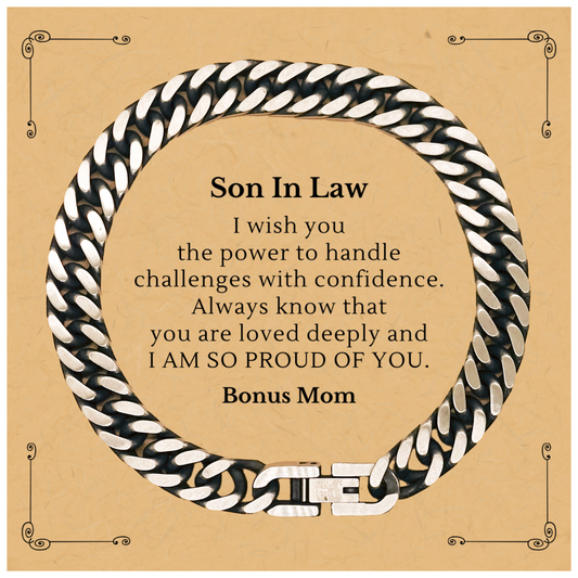 Son In Law Cuban Link Chain Bracelet - Engraved with Love, Confidence, and Pride for Birthday, Graduation, and Holidays