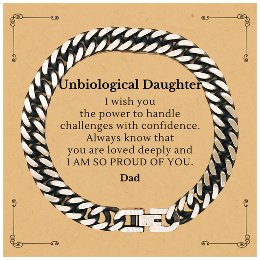 Unbiological Daughter Cuban Link Chain Bracelet Engraved with Love and Confidence, Perfect Gift for Birthday, Christmas, Graduation - Show Love to Unbiological Daughter with this Unique and Inspirational Jewelry
