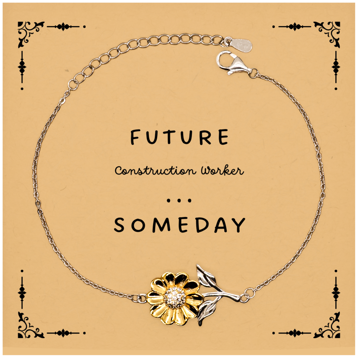 Construction Worker Sunflower Bracelet - Inspirational Future Construction Worker Gift for Birthday, Christmas, Graduation - Confidence and Hope
