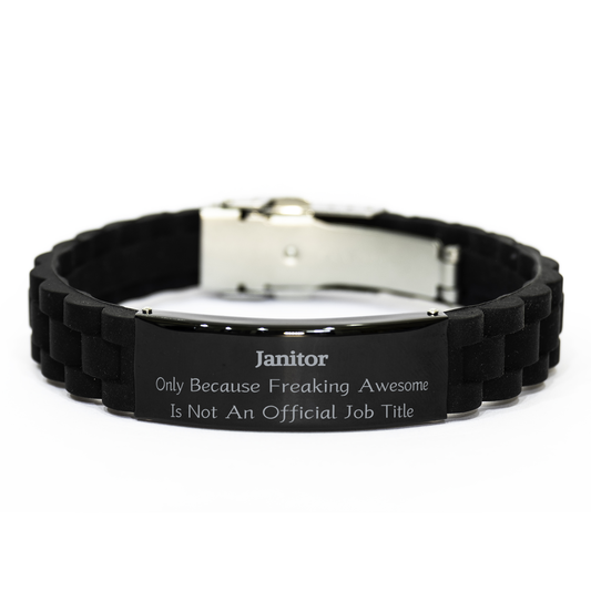 janitor engraved black glidelock clasp bracelet - because freaking awesome is not just a job title - gift for holidays, graduation, and birthday