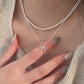 holding s925 sterling silver light luxury pearl bow dual layer stack wearing necklace female korean summer versatile clavicle chain