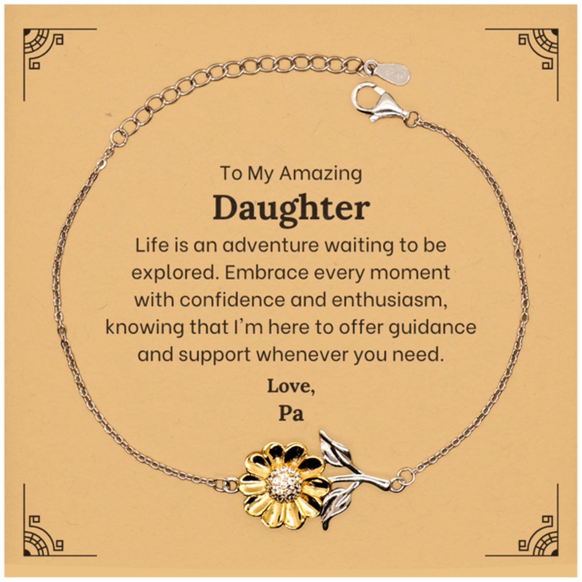 Beautiful sunflower bracelet gift for daughter. 18k gold plated sterling silver jewelry.