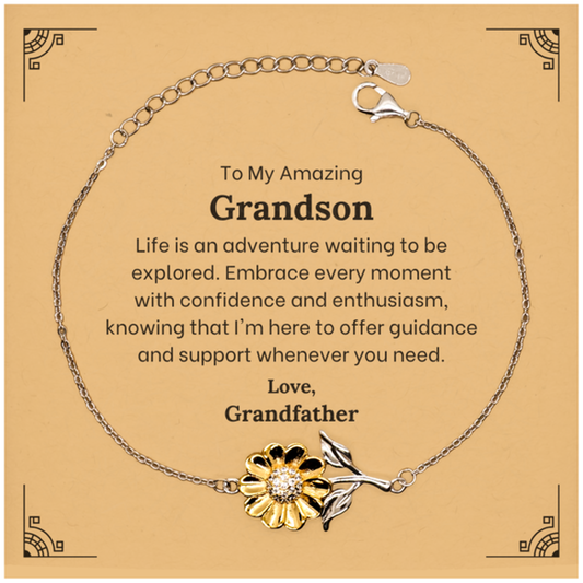 Sterling silver sunflower bracelet with 18k gold plating, perfect sentimental grandson gift.