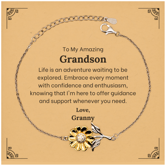 Sterling silver sunflower bracelet with 18k gold plating, a meaningful gift for grandson.