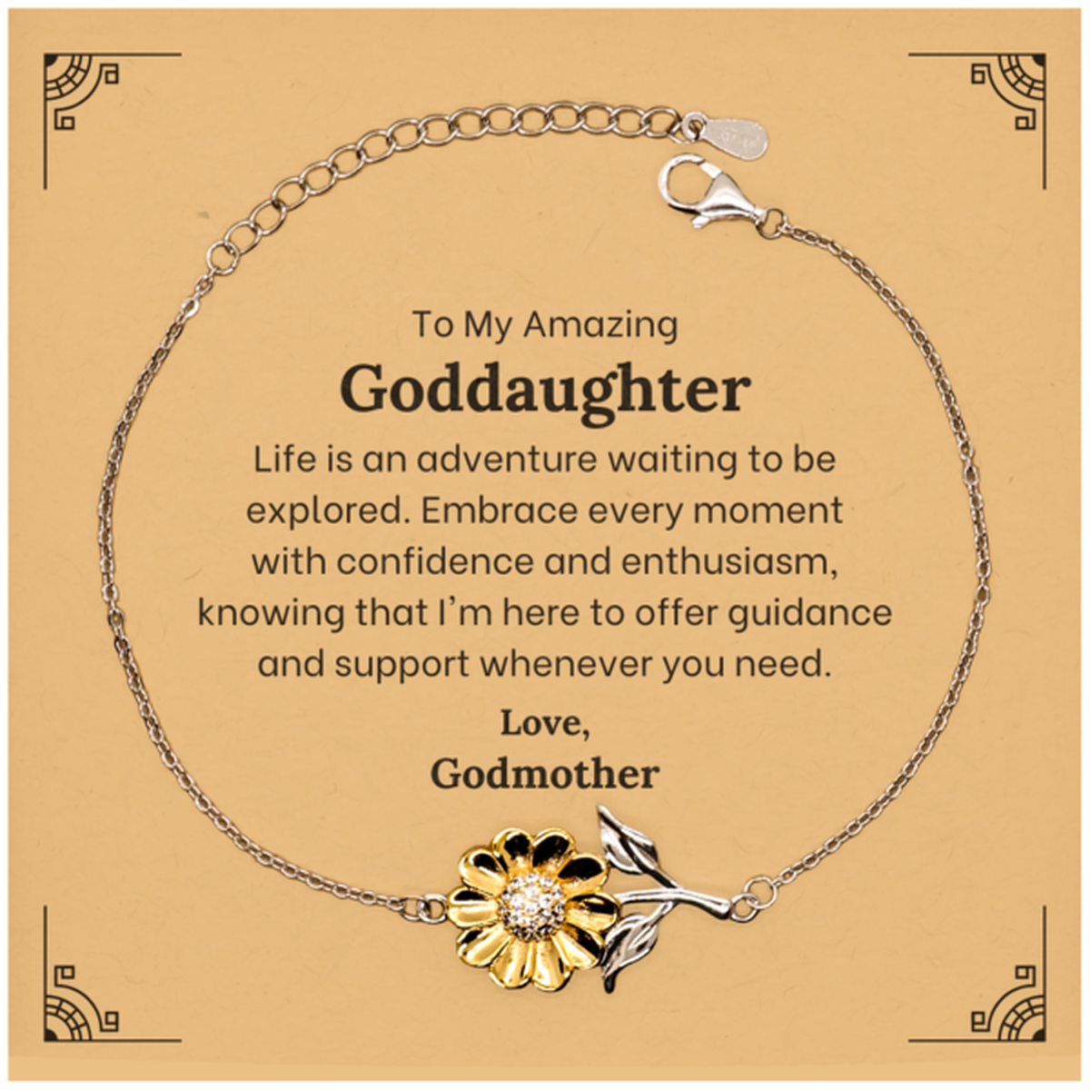 to my amazing goddaughter supporting sunflower bracelet life is an adventure waiting to be explored birthday unique gifts for goddaughter from godmother