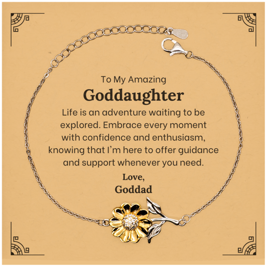 Meaningful sunflower bracelet for goddaughter, gold plated sterling silver gift.