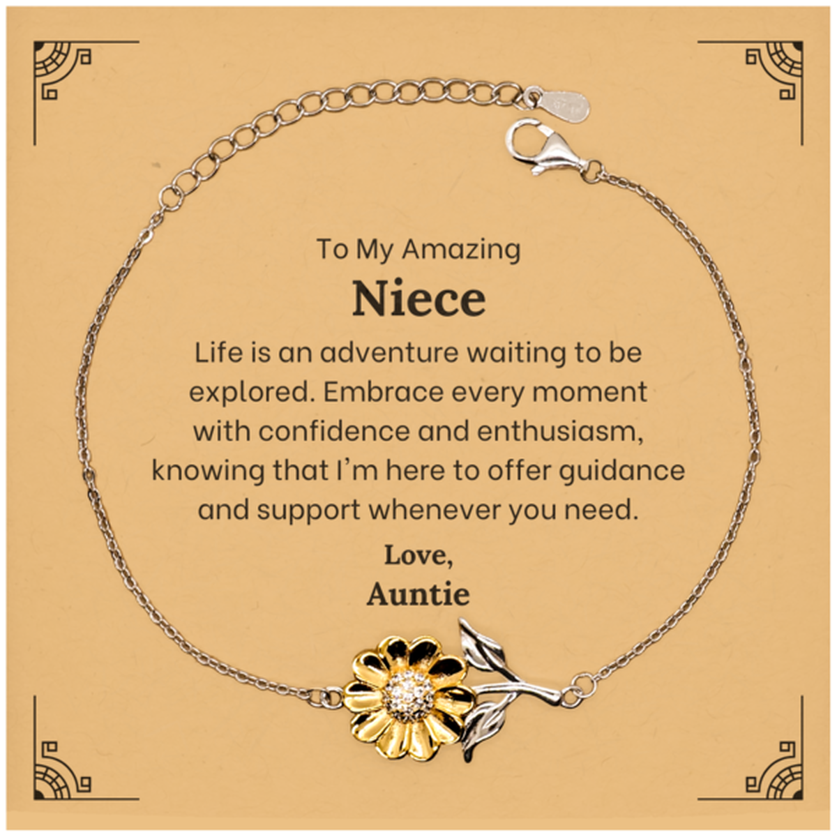 Beautiful sunflower bracelet gift for niece, featuring 18k gold plated sterling silver jewelry.