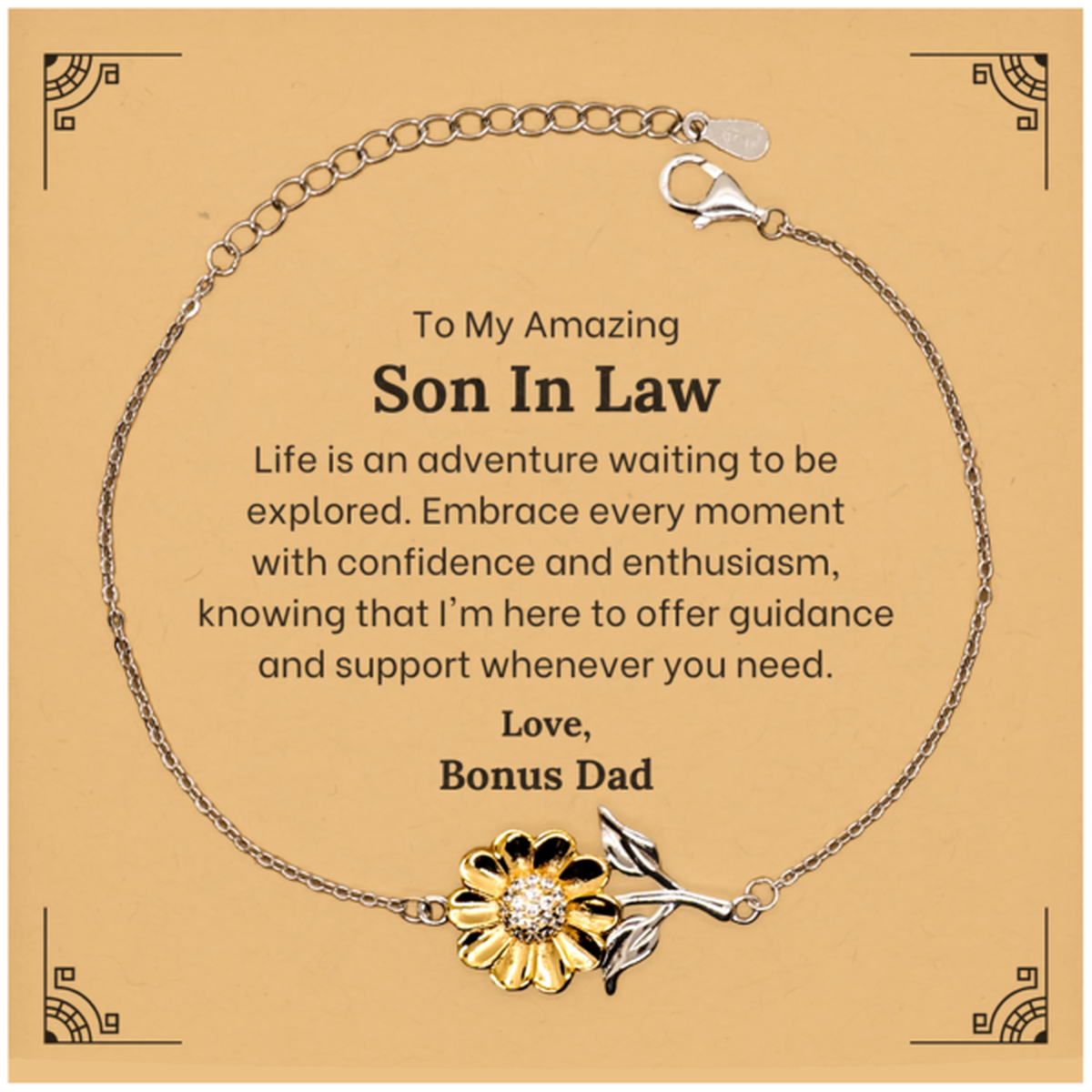to my amazing son in law supporting sunflower bracelet life is an adventure waiting to be explored birthday unique gifts for son in law from bonus dad