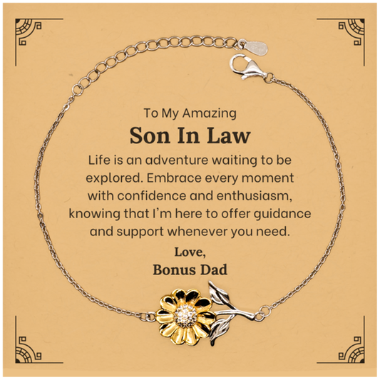 to my amazing son in law supporting sunflower bracelet life is an adventure waiting to be explored birthday unique gifts for son in law from bonus dad