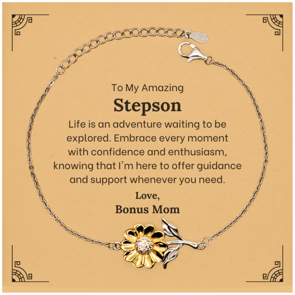 Sunflower bracelet for Stepson gift, gold plated sterling silver jewelry - Image 1