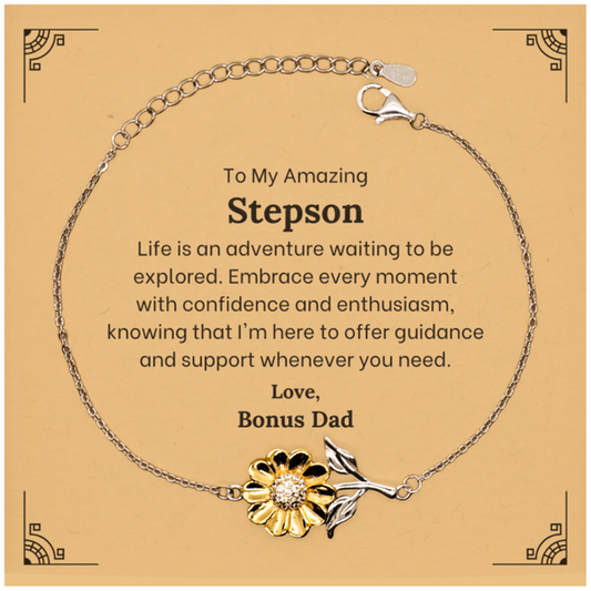 Meaningful sunflower bracelet gift for stepson, gold plated sterling silver jewelry.