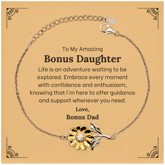 Stunning Bonus Daughter Sunflower Bracelet. Gold-plated sterling silver gift for her.