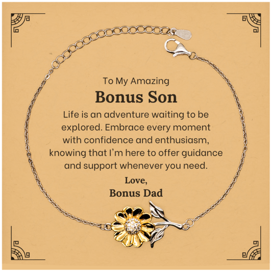 to my amazing bonus son supporting sunflower bracelet life is an adventure waiting to be explored birthday unique gifts for bonus son from bonus dad